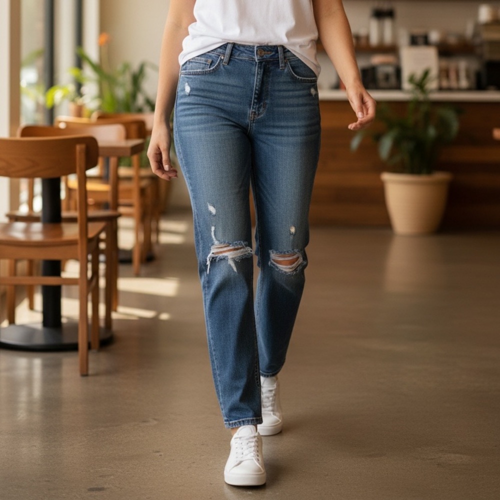 NWT Cello Blue Distressed Straight Leg Jeans